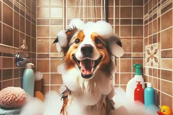 DALL·E 2024-03-07 17.09.54 - A joyous dog sits in a bathroom shower, surrounded by a plethora of soap bubbles. The dog, with a big smile on its face, seems to be thoroughly enjoyi (1)